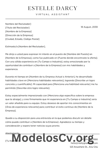 Modelo de carta de presentación para un trabajo en formato Word