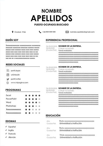 Plantilla de Curriculum Sin Foto