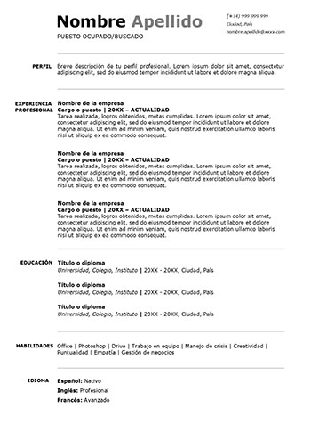 Plantilla de Curriculum Vitae Harvard