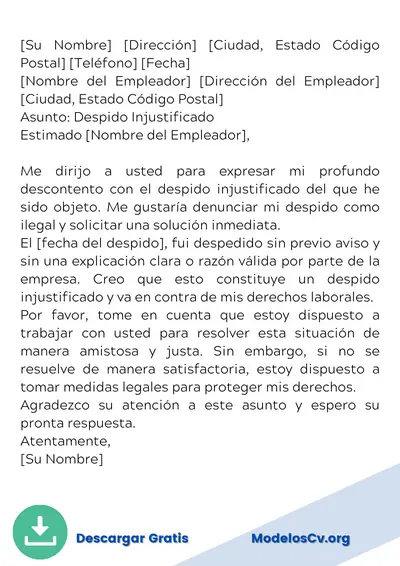 Carta de Despido Injustificado