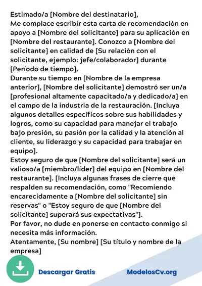 ejemplo Carta de recomendación laboral de un restaurante