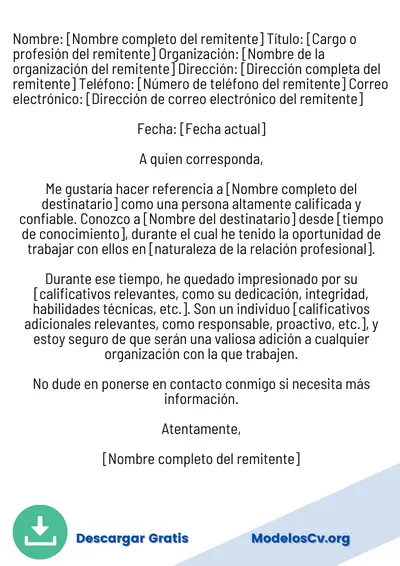 Cómo Escribir Un Formato De Referencia Personal Para Una Carta - Modelos De  CV